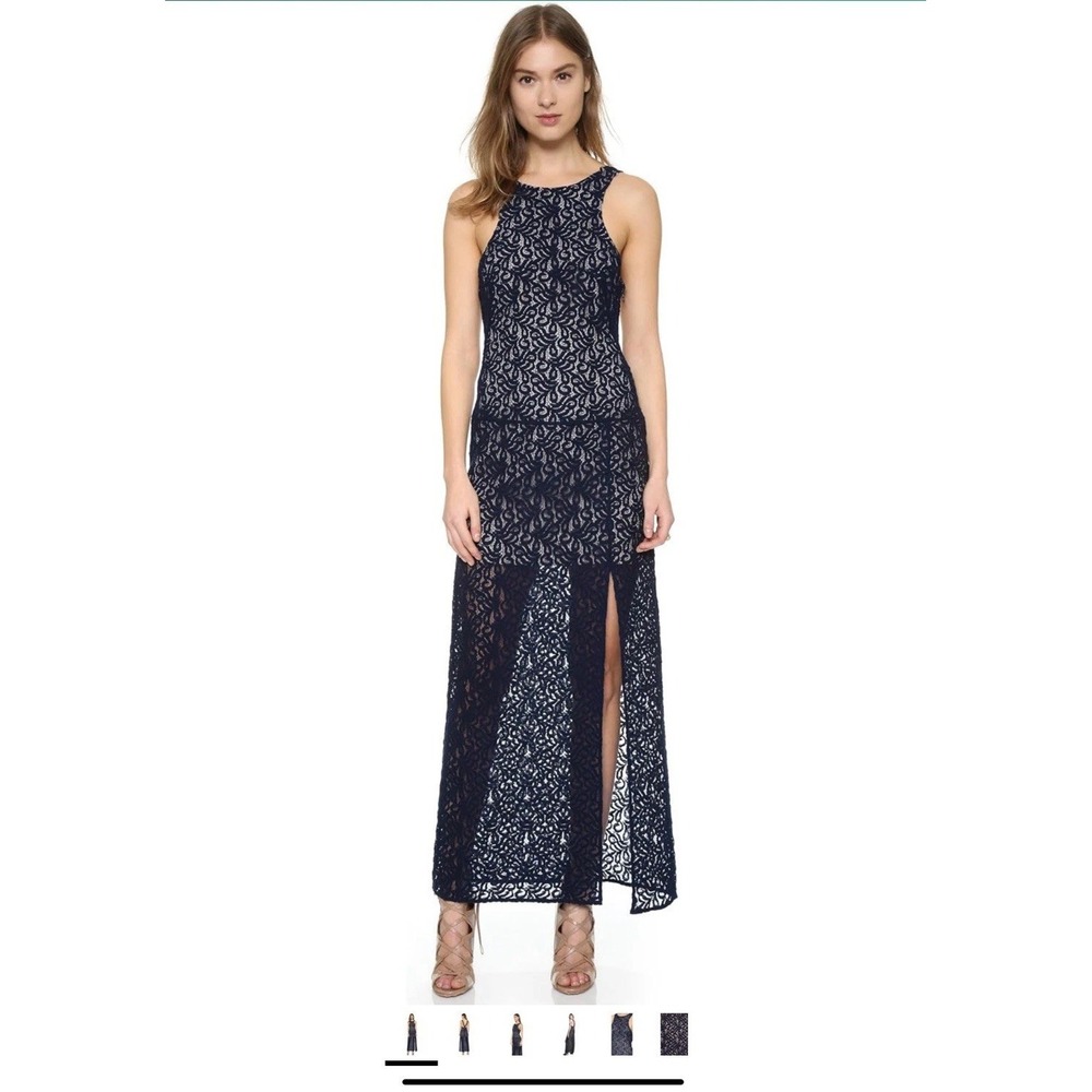 Free People Simply Lace Column Layered Maxi‎ Dress W/ Slit Navy Blue Size 12 - Picture 2 of 6